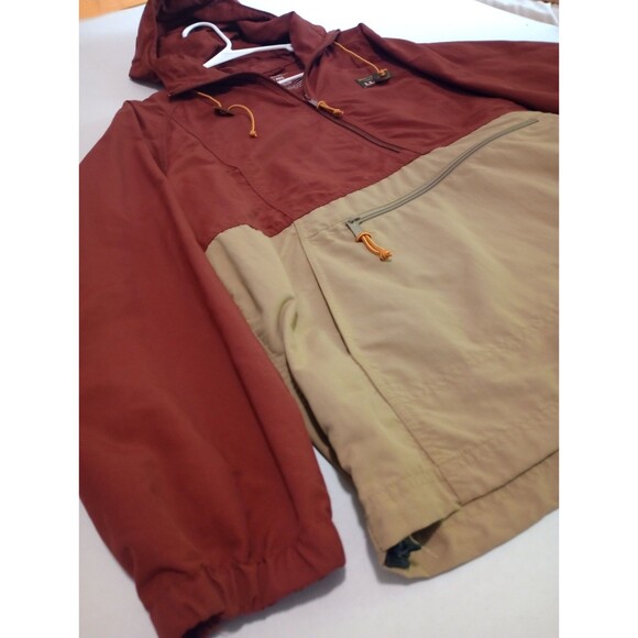 LL Bean windbreaker jacket Medium colorblock nylon pullover hooded Maroon & Tan - Picture 3 of 8